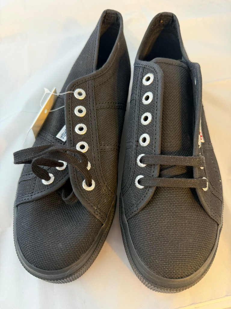 Superga 2790 Platform Sneakers, All Black Canvas Size Women 8, Men 6.5 Nib — image 2 of 8